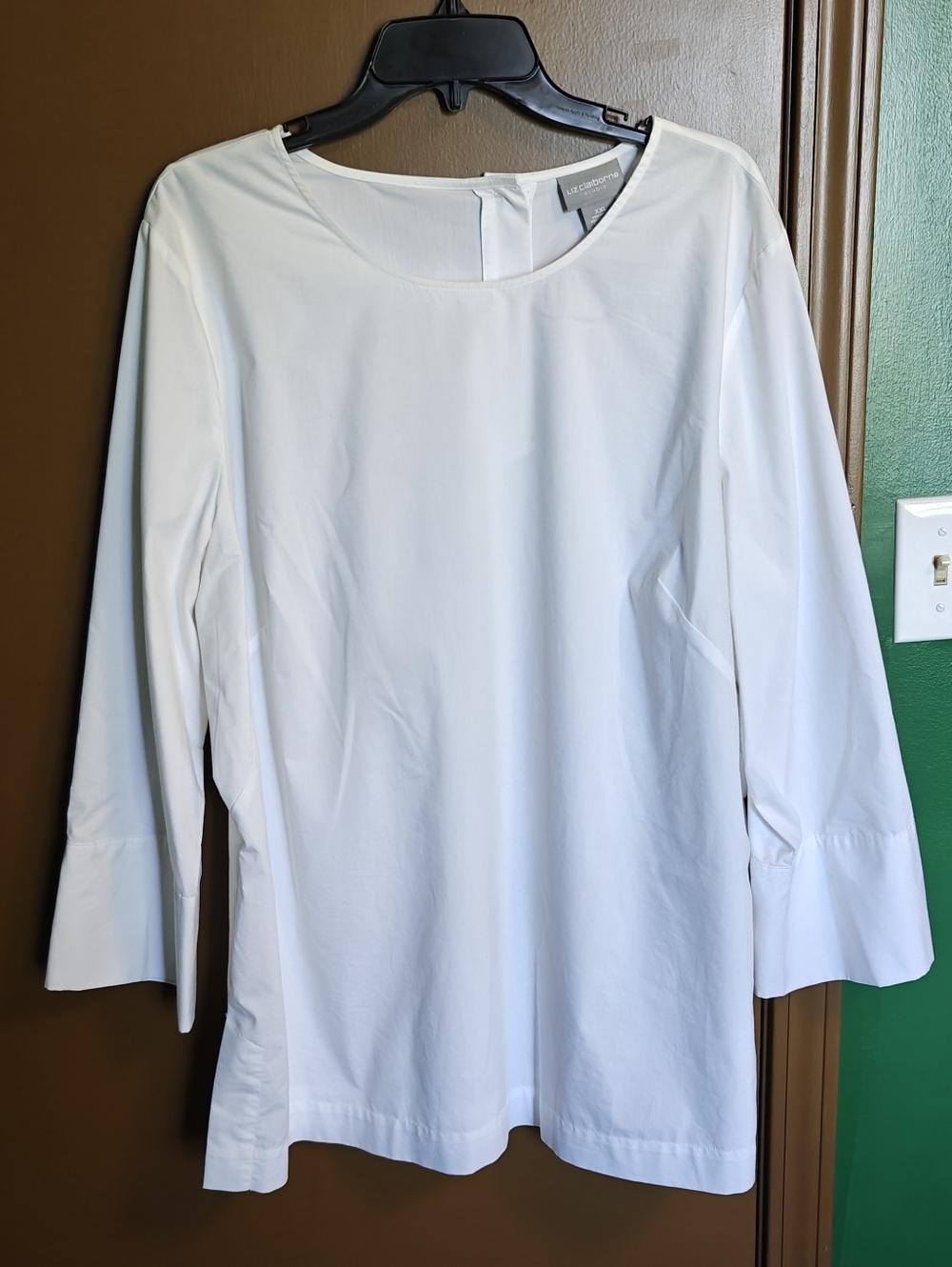 Liz Claiborne Studio Womens Tunic White 3/4 Sleeve Back Button Closure - XXL